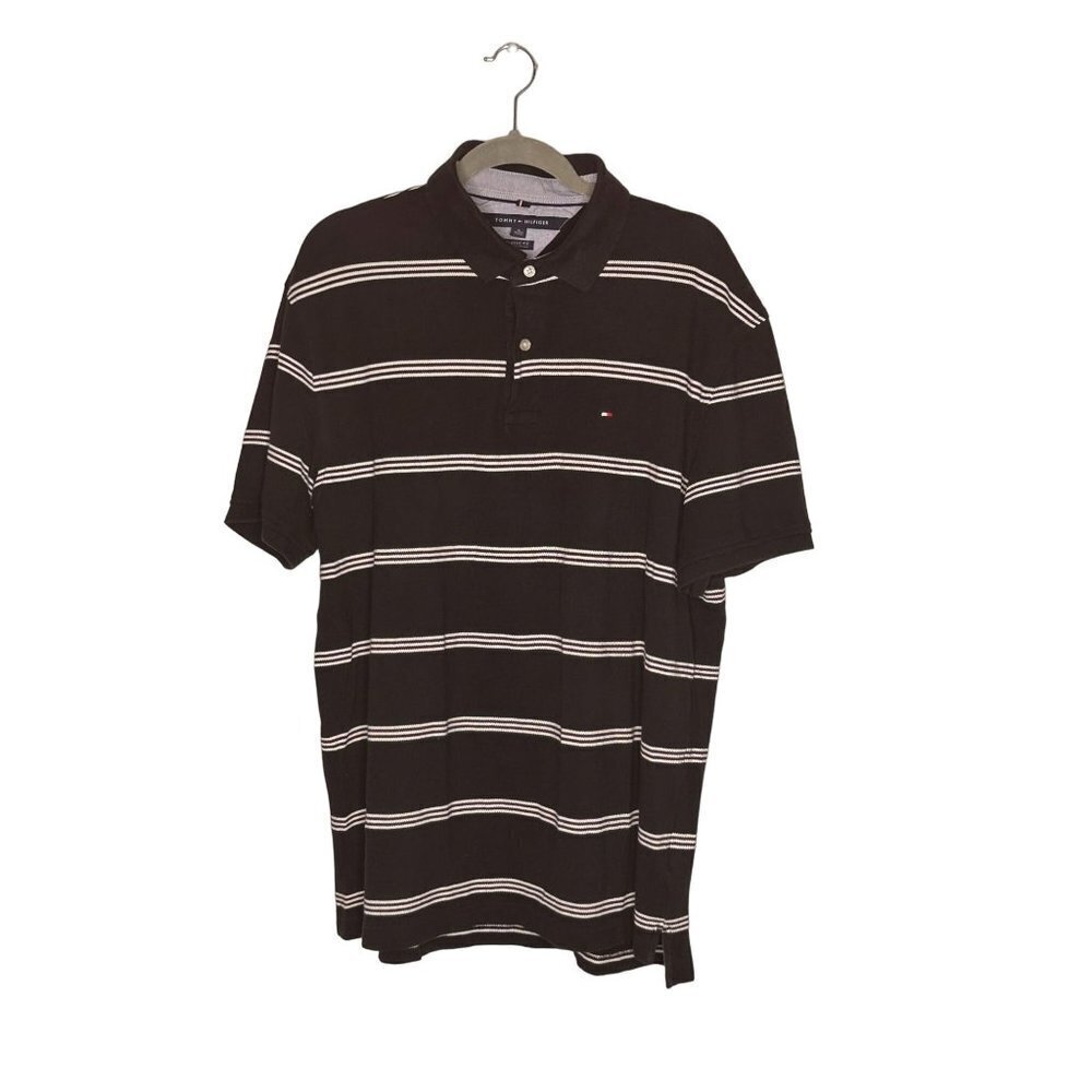 Tommy Hilfiger men's black white stripe polo shirt size XL